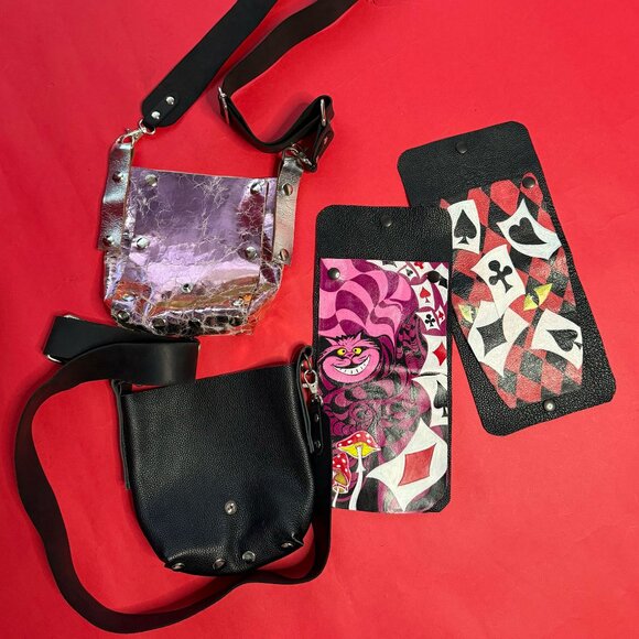 Modular Crossbody Magic – Hand-Painted Upcycled Leather Bag w/ Pin - Picture 5 of 12